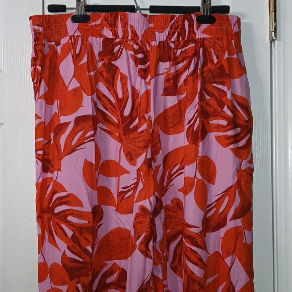 Curations tulip hem lounge wide leg tropical pull-on crop pants Sz LP - Picture 8 of 9